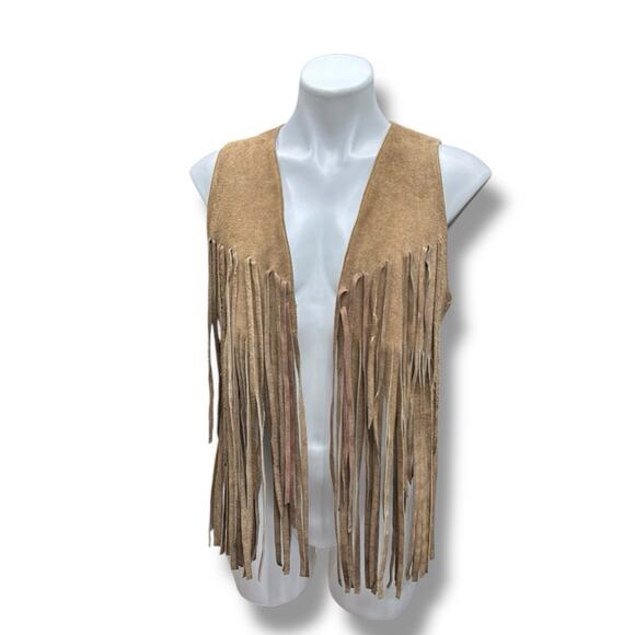 Vtg Suede Fringe Vest Sz S/M Leather Tan Brown Boho Hippie Festival 60s 70s - Picture 16 of 16